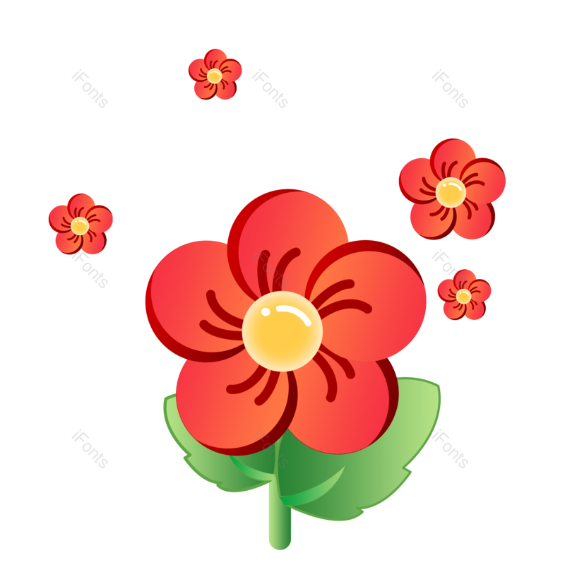 卡通图片,插画元素,绿叶PNG,红花免抠素材